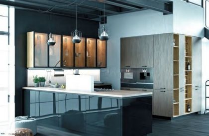 Кухня Glass в стиле Лофт с фасадами из ЛДСП + Стекло